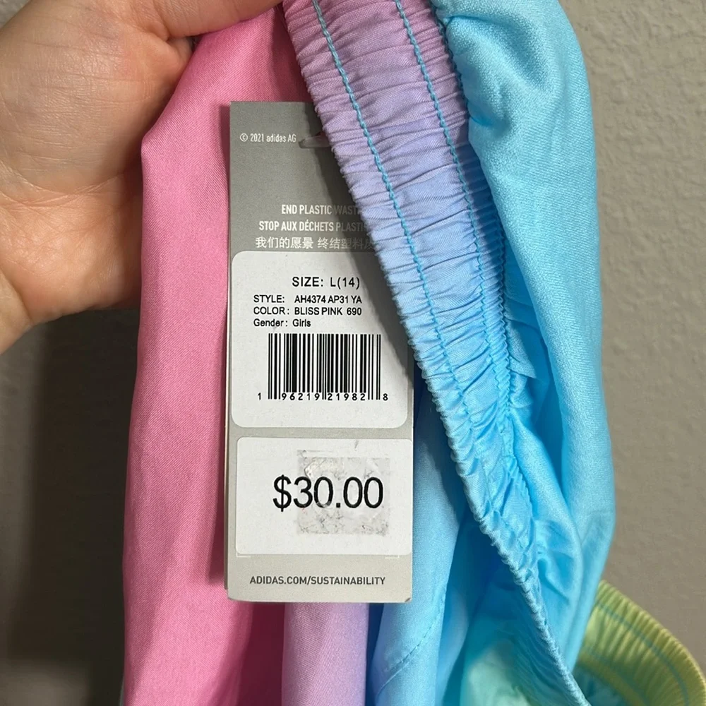 Adidas blue, pink, yellow and green Athletic Shorts GIRLS SIZE LARGE (14) - Picture 5 of 8